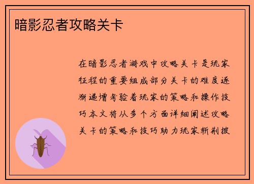 暗影忍者攻略关卡